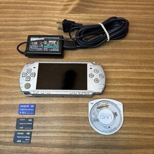 Sony PSP-2001 Silver Handheld Console w/ Charger, 3 Memory Cards, Mega Man